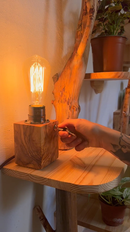 Handcrafted Solid Wood Cube Filament Accent Lamp