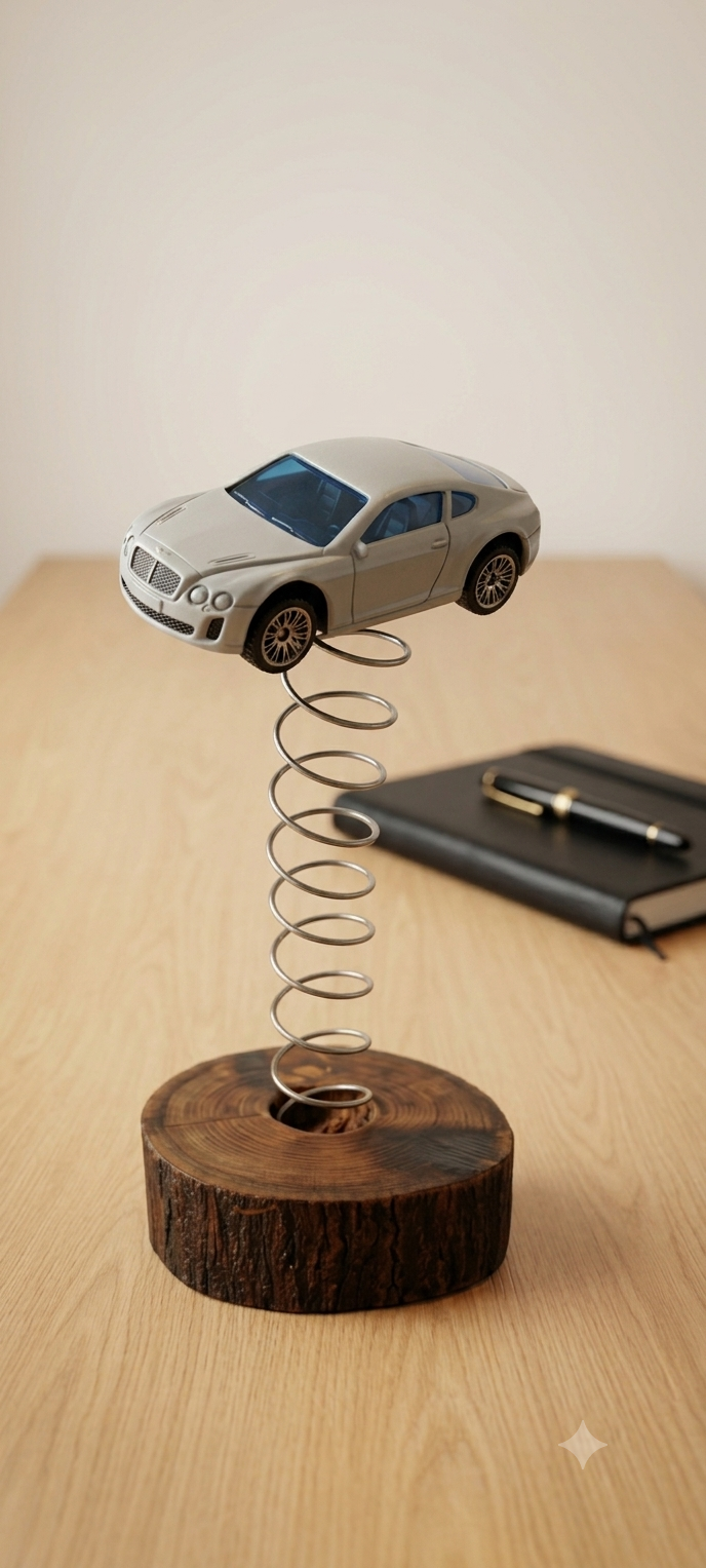 Handcrafted Artistic Wood & Steel Spring Floating Display Stand