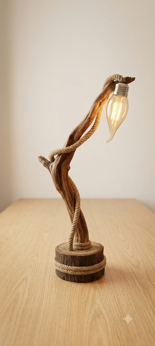Handcrafted Art Rustic Filament Desk Light - Wooden Branch Table Lamp