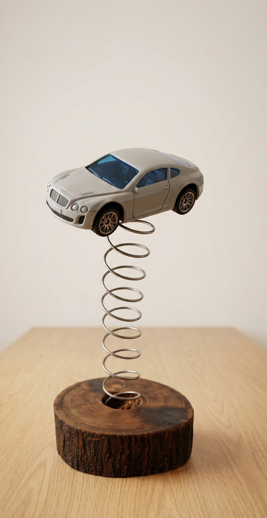 Handcrafted Artistic Wood & Steel Spring Floating Display Stand