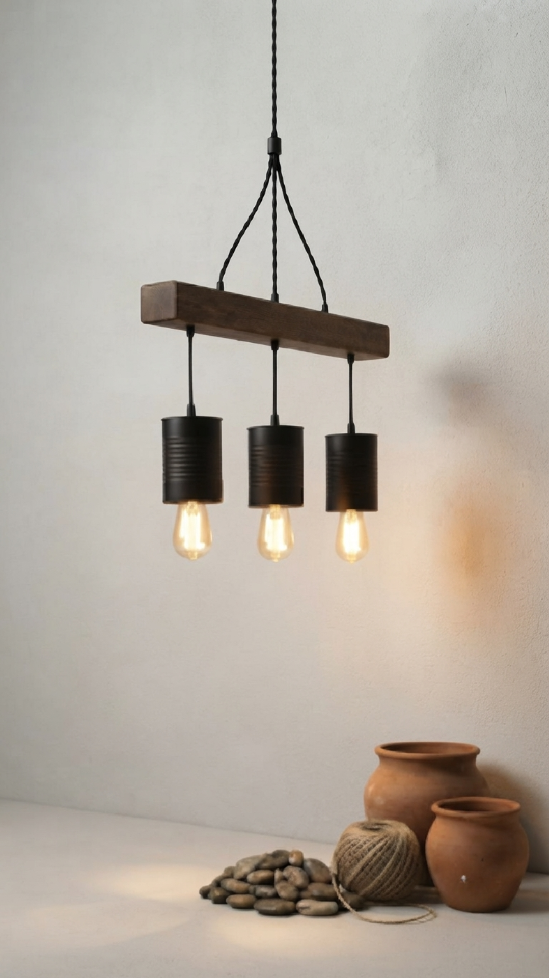 Rustic Wooden Beam 3-Light Industrial Pendant Lamp